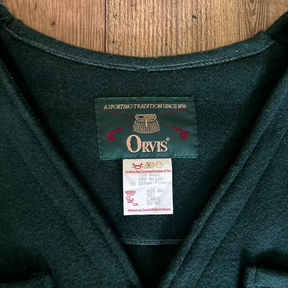 Orvis Wool Vest Men's Large Forest Green Snap Front Utility Pockets Winter Wear - Picture 3 of 5